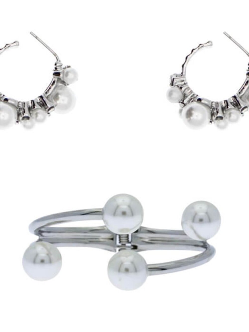 Scatter Pearl Hoop Earrings & Hinged Pearl Cuff Bracelet Set